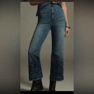 Maeve Colette cropped high-rise wide-leg sequin sparkle jeans from Anthropologie